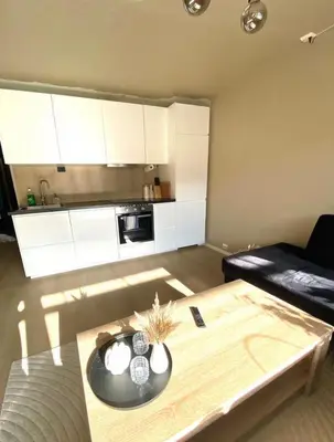 a living room with a coffee table and a couch at Lægdgrinda 11 in Trondheim