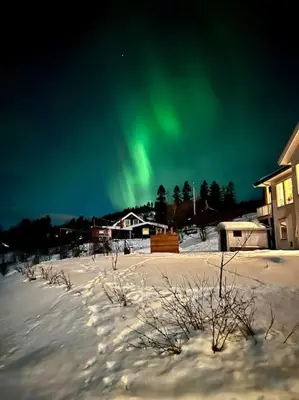 an image of the northern lights in the sky at NY og moderne studioleilighet med elbil lading in Gjøvik
