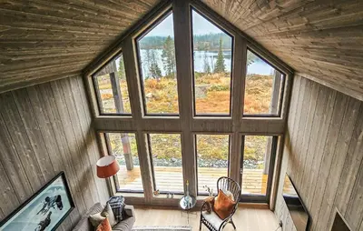 an overhead view of a room with a large window at Stunning Home In Vinje With Wifi in Trovatn