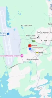 a map showing the location of the attack at Apartments near Bergen Airport in Bergen
