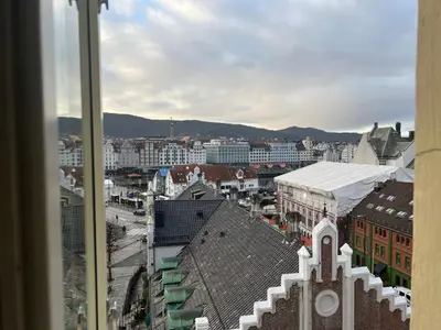 a view of a city from a window at Vetrlidsallmenningen 4 in Bergen