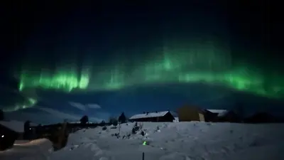 an image of the northern lights in the sky at Cozy Cabin With Fantastic Mountain Views In Oppheimåsen in Torpo