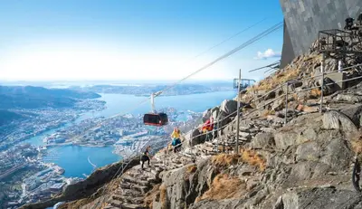 a cable car going up the side of a mountain at Hotel Oleana in Bergen