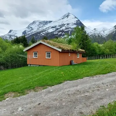 timber cabin Eresfjord med båt til leie