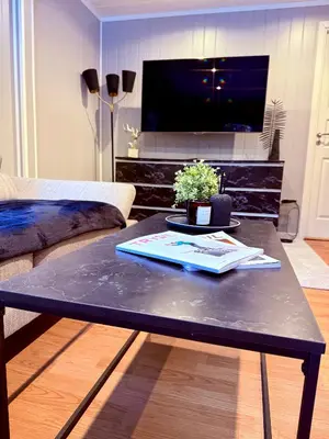 a black coffee table in a living room at Peace in the heart of nature in Trysil