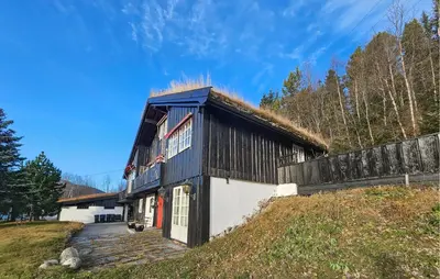 a building with a grass roof on a hill at 4 Bedroom Beautiful Home In Hemsedal in Hemsedal