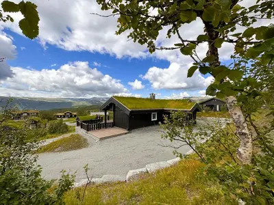 a house with a grass roof on top of it at Luxury And Comfort With Stunning Views in Beitostøl