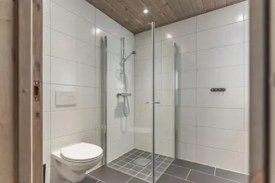 a bathroom with a shower and a toilet at Trysiltunet 6A in Trysil