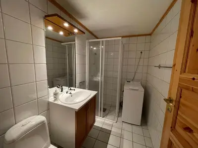a bathroom with a sink and a shower and a toilet at Comfort, Sauna & Great Location! in Beitostøl