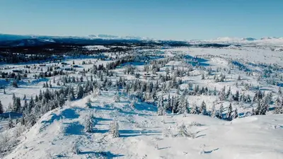 an aerial view of a snow covered mountain at Modern Mountain Cabin - Sauna - 5 Bedrooms - Sleeps for 10 in Torpo