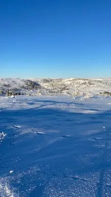 a field of snow with a blue sky in the background at New Cabin With Mountain View In Bittermark, Trysil in Trysil