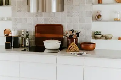 a kitchen with a counter top with a bowl on it at Unique House On The Waterfront On Veiholmen in Smøla
