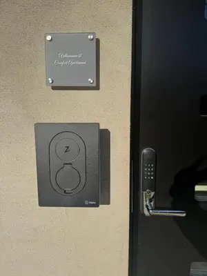 a close up of a door with a lock at Comfort Apartment in Lone Only 20 minutes away from the heart of the city! in Bergen