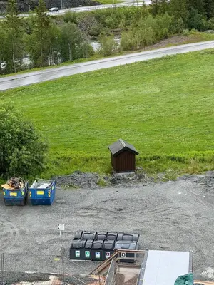 an overhead view of a field with a group of bins at New! Apartment Fjellandsbyen Hemsedal Ski&bike in Kyrkjebøen