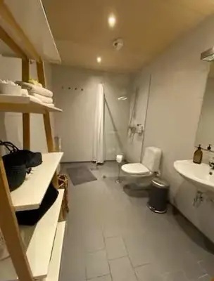 a white bathroom with a toilet and a sink at Luxury private house with Amazing view! in Trondheim