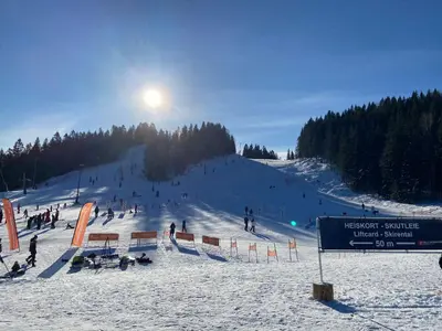 a group of people skiing down a snow covered slope at Actif 318 apartment - close to ski slopes in Ål in Ål