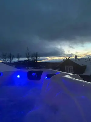 a car with blue lights on top of it at Cabin With Ski Inski Out In Rauland in Rauland