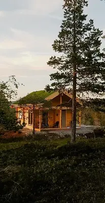 a house with a tree in front of it at Charming Small Cabin At The Top Of Blefjell in Flesberg