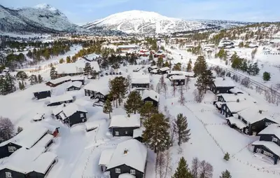 an aerial view of a village covered in snow at Amazing Apartment In Hovden I Setesdal in Hovden