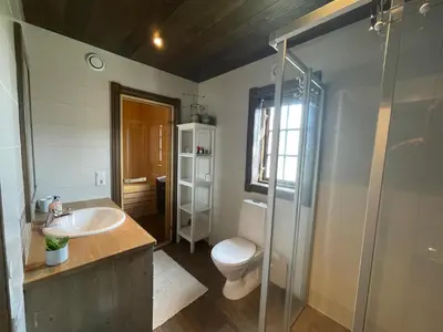 a bathroom with a sink and a toilet and a shower at Mountain Retreat Near Hiking And Skiing in Beitostøl