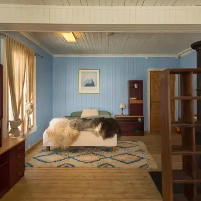 The blue room at Vevstogo - cosy with a mesmerizing view