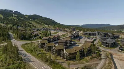 an aerial view of a resort in the mountains at Modern Apartment With Views Of Trysil Mountain in Trysil