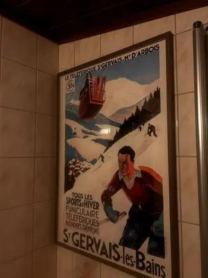 a poster for a ski resort hanging on a wall at Sjarmerende hytte på Geilo med 5 soverom in Geilo