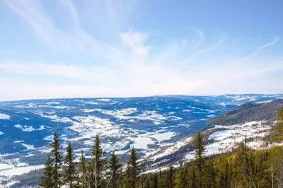 a view from the top of a mountain with snow at Panoramautsikt i Valdres Perfekt for ski og fjellturer året rundt in Aurdal