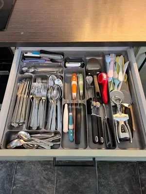 a drawer filled with utensils and utensils at Idyllic houses in quiet surroundings in Vossevangen