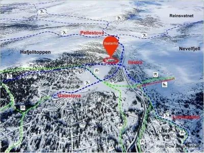 a map of a city with a red heart at Hafjelltoppen-New apartment with a beautiful view and high standard in Hafjell