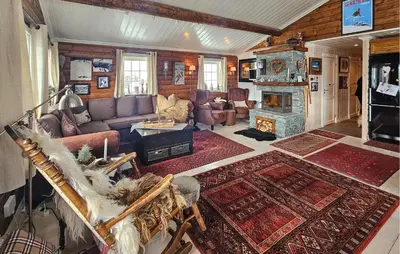a living room with a couch and a fireplace at Nice Home In Rjukan With Wifi in Rjukan
