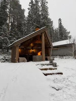 a cabin in the snow with snow covered ground at Vacation house in Hemsedal in Hemsedal