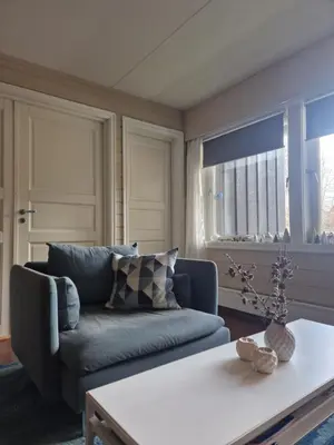 a living room with a couch and a window at Storehorn Apartments Hemsedal in Fausko