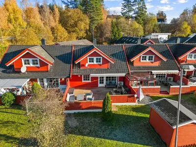 an aerial view of a house with orange at Hus i Verdal med 3 soverom in Verdal