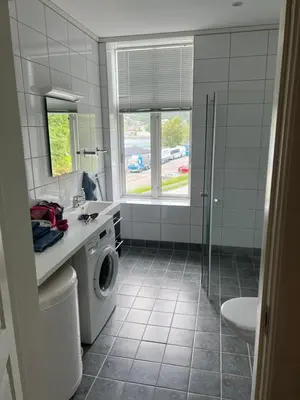 a bathroom with a washing machine and a sink at Apartment in Stryn in Stryn