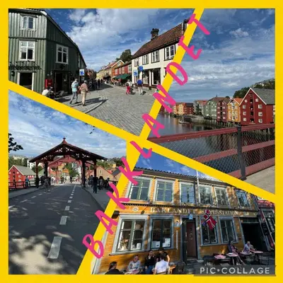 a collage of two pictures of a town with buildings at Stor attraktiv studioleilighet i sentrum in Trondheim