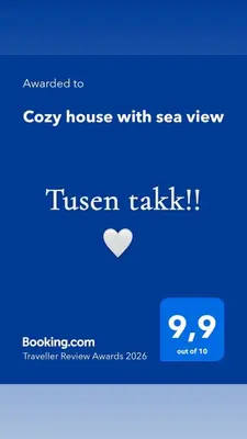 a screenshot of a cell phone with the text tween talking at Cozy house with sea view close to Ålesund in Havsteinen