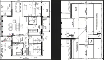 two black and white drawings of a building at Luxurious Family Cabin By The Ski Trails in Svingvoll