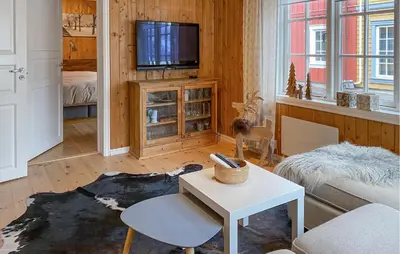 a living room with a couch and a tv at Beautiful Home In Bjorli With Wifi in Bjorli