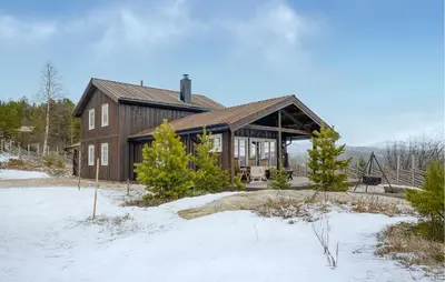 a large wooden house in the snow at Gorgeous Home In Oppdal With Wifi in Oppdal