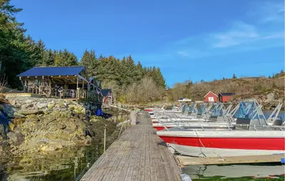 a group of boats are docked at a dock at Nice Home In Kverva With Wifi in Kverva