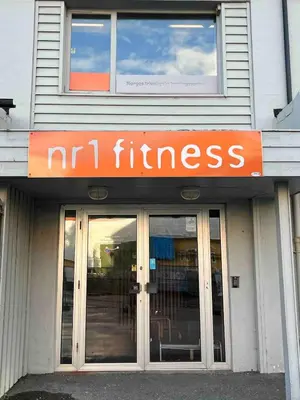 a sign that reads fitness in front of a building at Nice apartment in modern complex near Old Bergen in Bergen