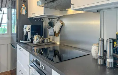 a kitchen with a stainless steel counter top at Beautiful Home In Sjusjøen With Wifi in Sjusjøen