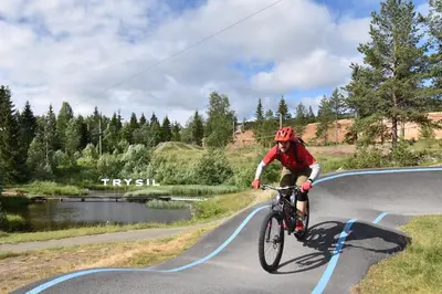 a man riding a bike at a skate park at Trysil Caravan Cycle in-out in Trysil