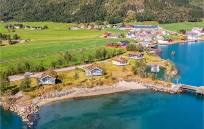 an aerial view of a small island in the water at Awesome Home In Fjærland in Fjarland