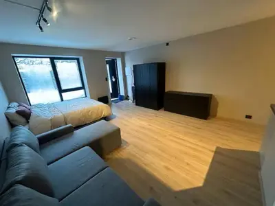 a living room with a couch and a bed at Ålesund Campus Apartments in Ålesund