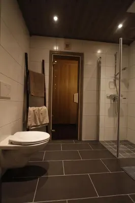 a bathroom with a toilet and a shower at Modern mountain apartmen Ski in and out in Trysil
