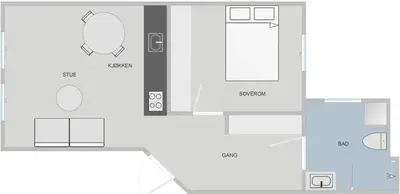 a floor plan of a small room with diagrams at Rålekker 2-roms leilighet in Bergen