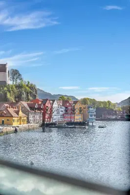 a view of a harbor with houses and water at Heimby - Seaside View Luxury - Free Parking in Bergen