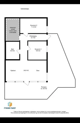 a diagram of a floor plan of a house at 2BR, 2 parking spots, EV-charger and home office in Trondheim